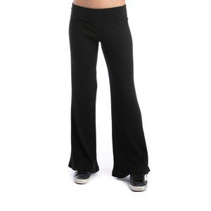 --HOST PICK-- HARD TAIL FOREVER 'Rolldown Ribbed Flare Pant' in Black